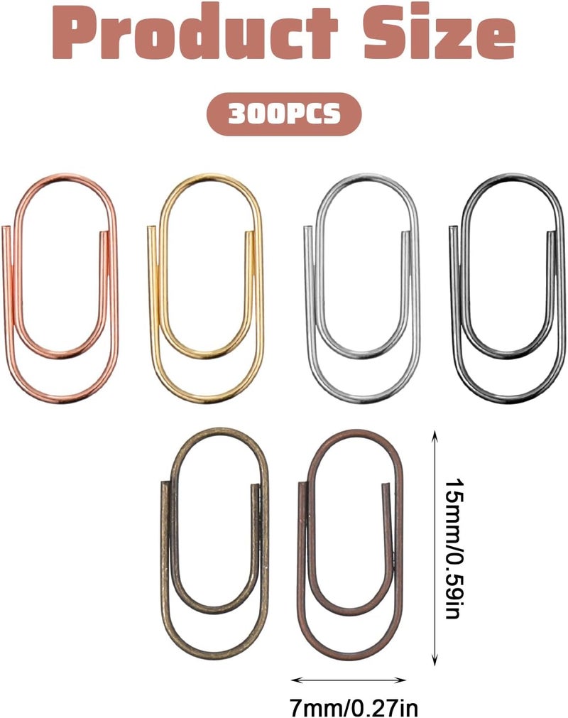 Skrfren 300 PCS Metal Mini Paper Clip, 3/5 Inch 6 Colors Small Cute Paper Clips Super Cute Tiny Paperclips Bronze Gold Steel Clips, Cute-Mini Paperclips with for Office School Home Desk Organizers - Image 2